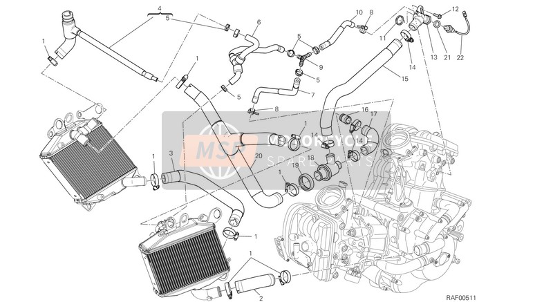 Ducati DIAVEL CARBON FL EU 2016 Circuito de enfriamiento para un 2016 Ducati DIAVEL CARBON FL EU