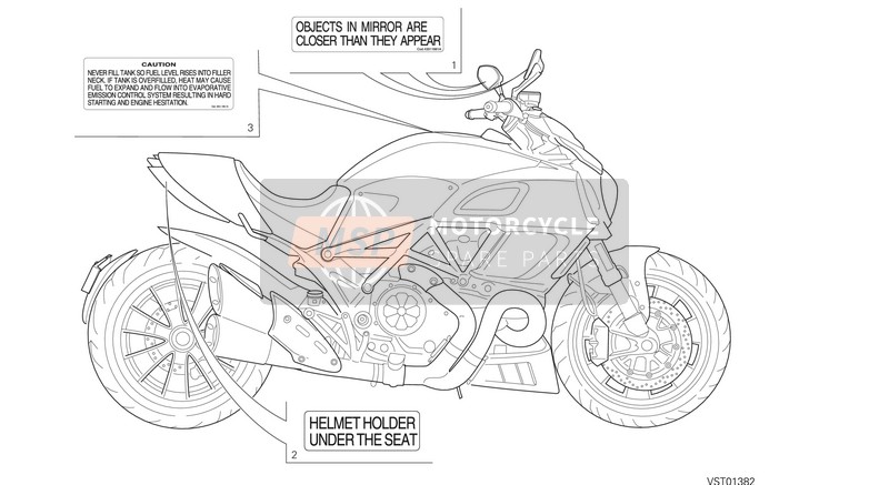 Ducati DIAVEL CARBON FL USA 2016 Etichetta, avvertimento per un 2016 Ducati DIAVEL CARBON FL USA