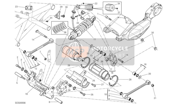 Ducati DIAVEL CARBON FL USA 2018 Schokdemper achter voor een 2018 Ducati DIAVEL CARBON FL USA