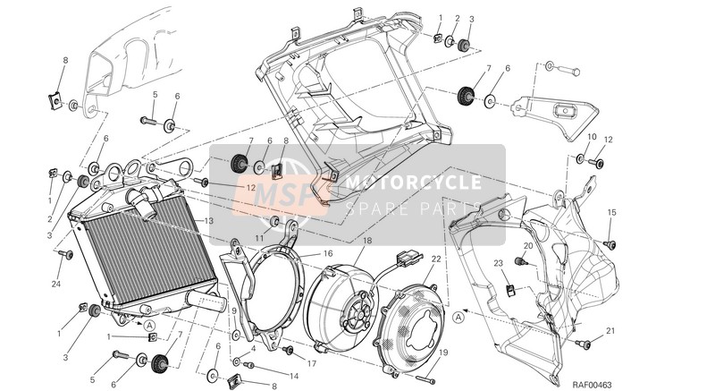 Ducati DIAVEL DARK EU 2013 Radiator, Water,RH voor een 2013 Ducati DIAVEL DARK EU