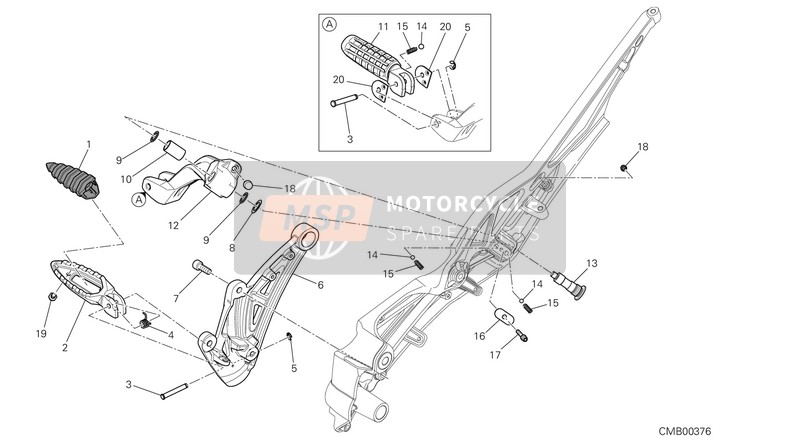 Ducati DIAVEL STRADA USA 2013 Fußstützen rechts für ein 2013 Ducati DIAVEL STRADA USA