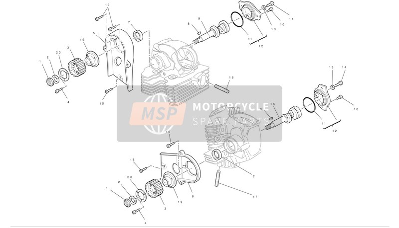 Ducati GT 1000 Usa 2010 Cilinderkop : Timingsysteem voor een 2010 Ducati GT 1000 Usa