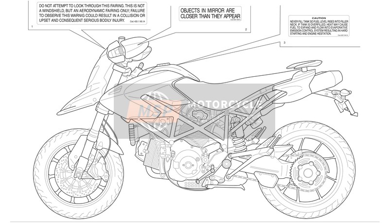 Ducati HYPERMOTAD 1100 EVO SP CORSE EDITION Usa 2012 Positions de la plaque signalétique pour un 2012 Ducati HYPERMOTAD 1100 EVO SP CORSE EDITION Usa