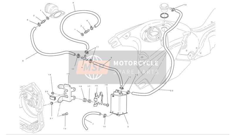Ducati HYPERMOTAD 1100 EVO SP CORSE EDITION Usa 2012 Evaporative Emissions Canister for a 2012 Ducati HYPERMOTAD 1100 EVO SP CORSE EDITION Usa
