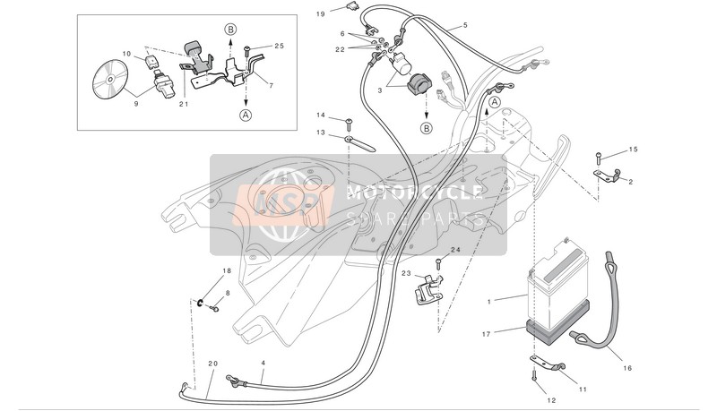 Ducati HYPERMOTARD 1100 EVO SP Eu 2010 Battery Support for a 2010 Ducati HYPERMOTARD 1100 EVO SP Eu