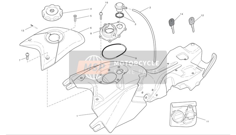 Ducati HYPERMOTARD 1100 EVO SP Eu 2010 Serbatoio di carburante per un 2010 Ducati HYPERMOTARD 1100 EVO SP Eu