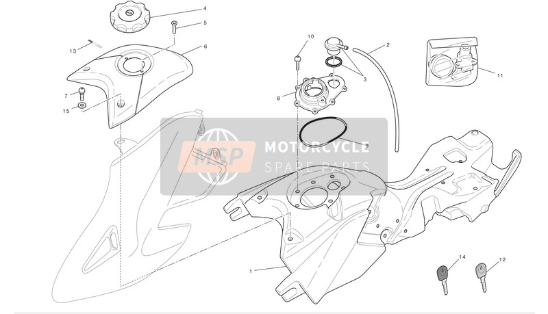 Ducati HYPERMOTARD 1100 EVO SP Eu 2011 Benzinetank voor een 2011 Ducati HYPERMOTARD 1100 EVO SP Eu