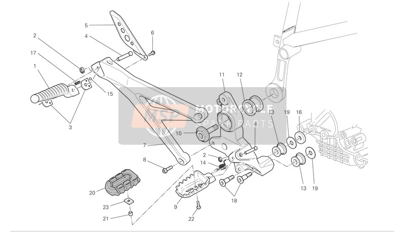 Ducati HYPERMOTARD 1100 S Eu 2008 rechte Fußstütze für ein 2008 Ducati HYPERMOTARD 1100 S Eu