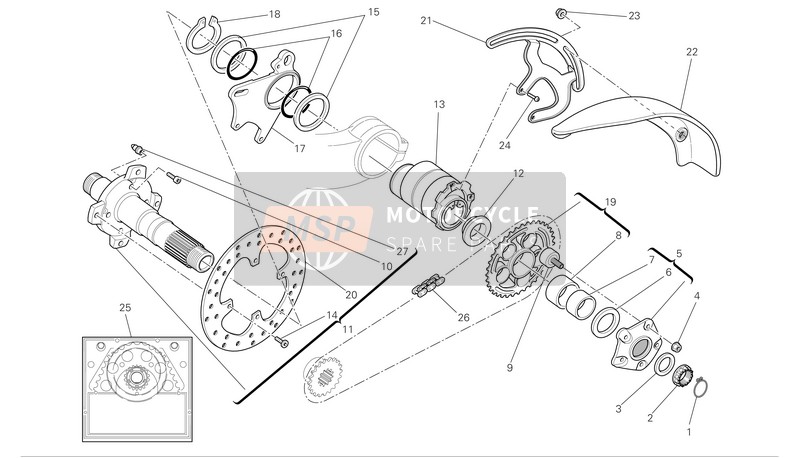 Ducati HYPERMOTARD 1100 S Eu 2009 Eje de rueda trasera para un 2009 Ducati HYPERMOTARD 1100 S Eu