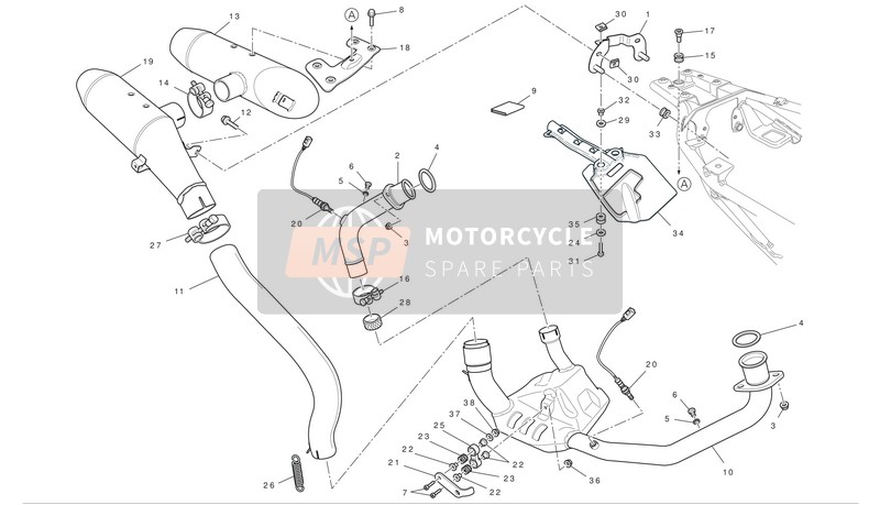 Ducati HYPERMOTARD 796 Eu 2010 Uitlaatsysteem voor een 2010 Ducati HYPERMOTARD 796 Eu