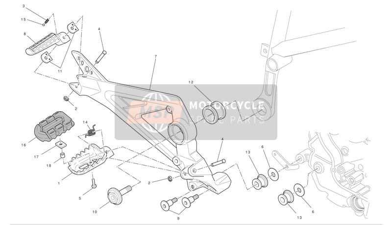 Ducati HYPERMOTARD 796 Eu 2011 R.H. Repose-pieds pour un 2011 Ducati HYPERMOTARD 796 Eu