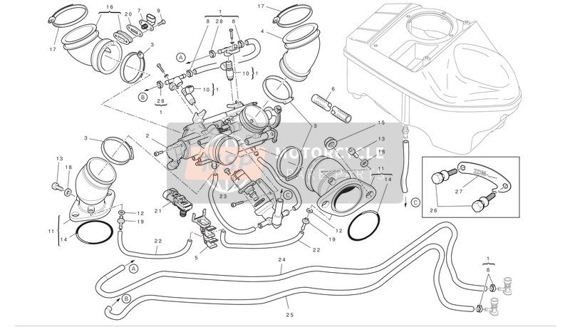 Ducati HYPERMOTARD 796 Eu 2012 Collettori di aspirazione per un 2012 Ducati HYPERMOTARD 796 Eu