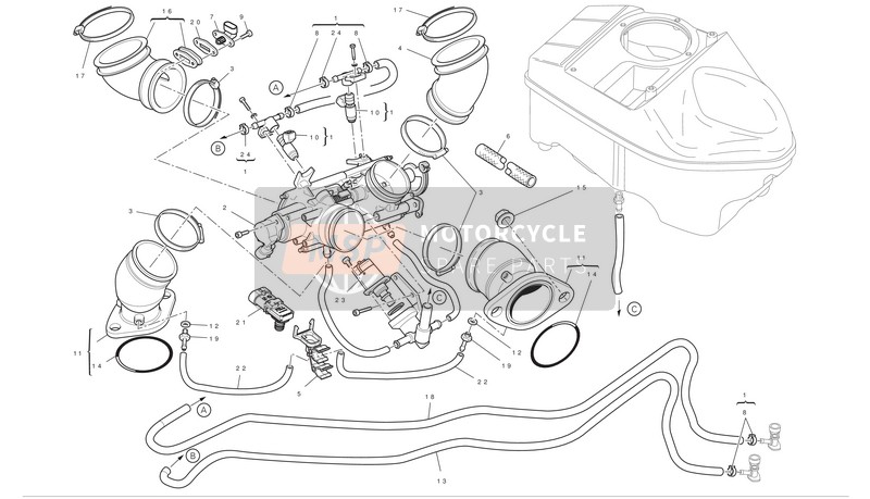 Ducati HYPERMOTARD 796 Usa 2012 Colectores de admisión para un 2012 Ducati HYPERMOTARD 796 Usa