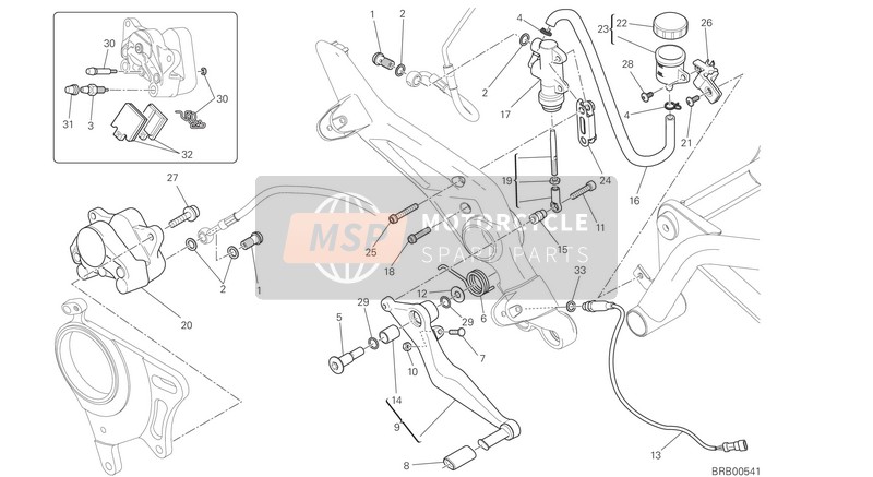 Ducati HYPERMOTARD 939 EU 2017 Sistema de freno trasero para un 2017 Ducati HYPERMOTARD 939 EU