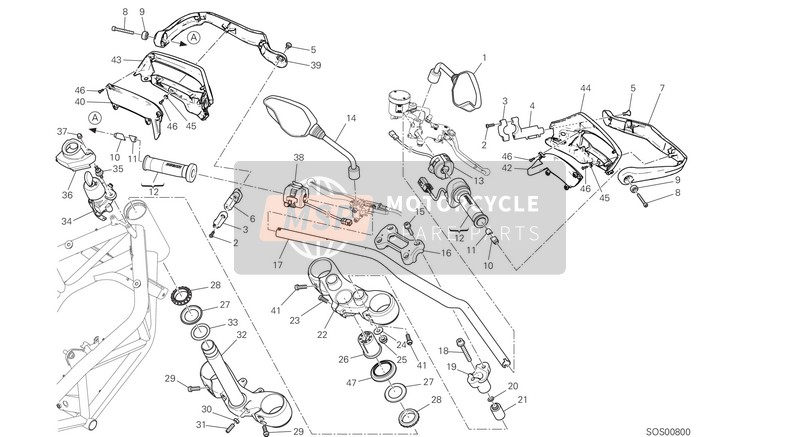 Ducati HYPERMOTARD 939 SP EU 2017 Manillar y controles para un 2017 Ducati HYPERMOTARD 939 SP EU