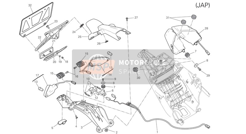 Ducati HYPERMOTARD 939 SP EU 2018 Support de plaque d'immatriculation - Feu arrière pour un 2018 Ducati HYPERMOTARD 939 SP EU