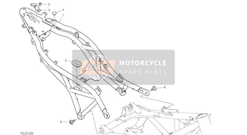 Ducati Hypermotard 950 EU 2019 Telaio posteriore Componenti. per un 2019 Ducati Hypermotard 950 EU