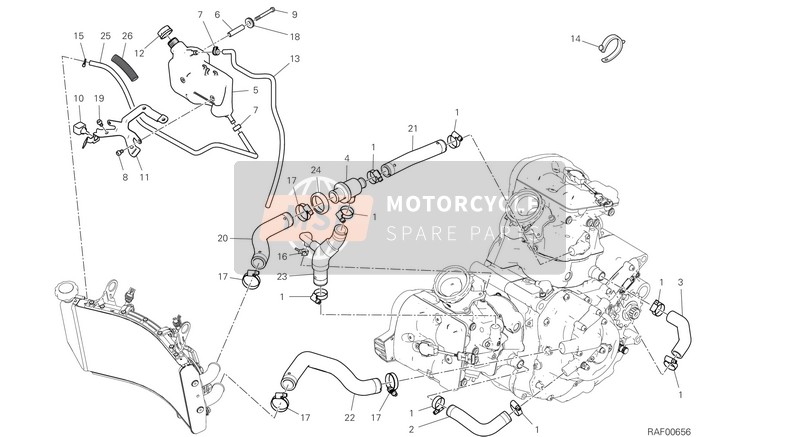 Ducati Hypermotard 950 EU 2020 Circuito de enfriamiento para un 2020 Ducati Hypermotard 950 EU