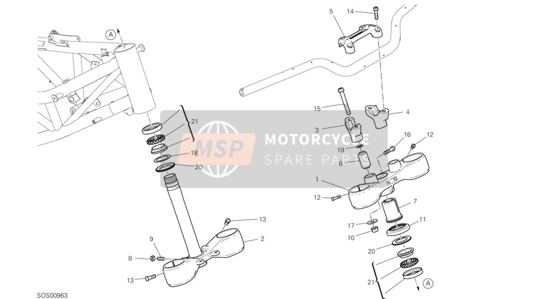 Ducati Hypermotard 950 EU 2020 Conjunto de dirección para un 2020 Ducati Hypermotard 950 EU