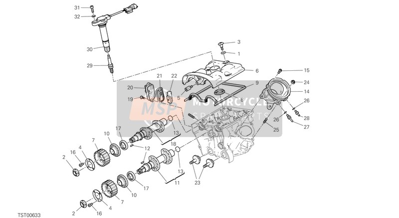 Ducati Hypermotard 950 EU 2020 Cabeza de cilindro Vertical - Sincronización para un 2020 Ducati Hypermotard 950 EU