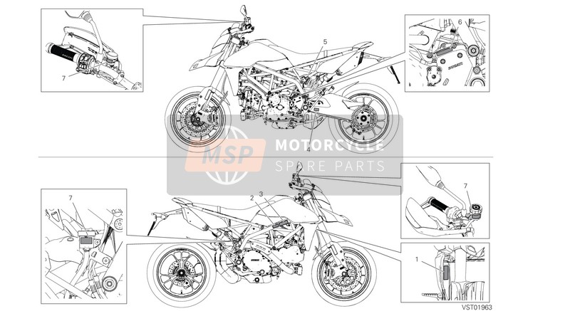 Ducati Hypermotard 950 SP EU 2020 Plaques de positionnement pour un 2020 Ducati Hypermotard 950 SP EU