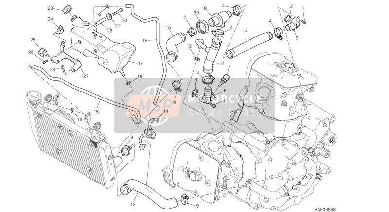 Ducati HYPERSTRADA 939 USA 2016 Cooling Circuit for a 2016 Ducati HYPERSTRADA 939 USA