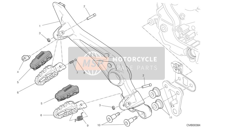 Ducati HYPERSTRADA 939 USA 2016 Reposapiés, Derecho para un 2016 Ducati HYPERSTRADA 939 USA