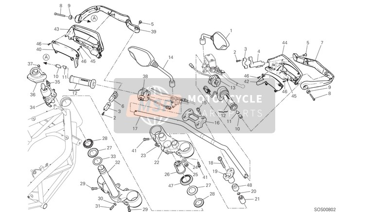 Ducati HYPERSTRADA 939 USA 2016 Manubrio e comandi per un 2016 Ducati HYPERSTRADA 939 USA