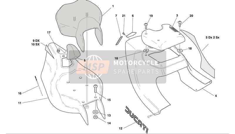 43611021A, Decalcomanie Droit Queue De Carenage, Ducati, 0