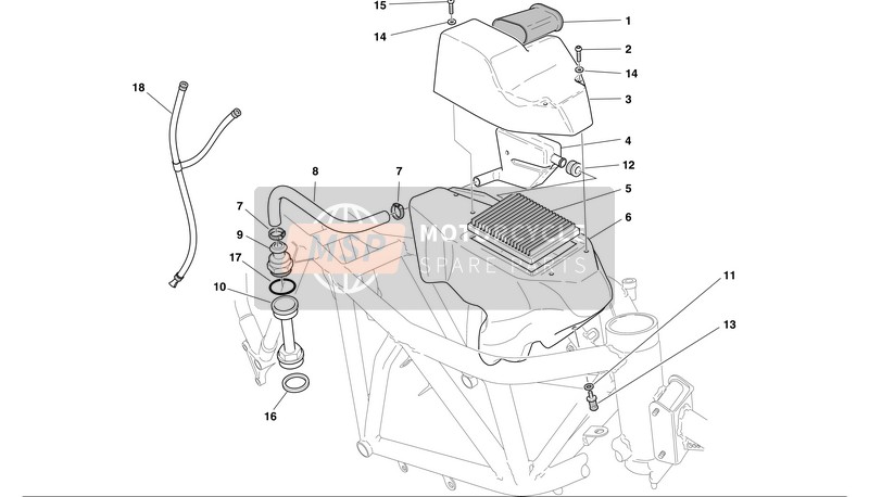 Ducati MH900 evoluzione EU 2002 Induzione d'aria e sfiato dell'olio per un 2002 Ducati MH900 evoluzione EU