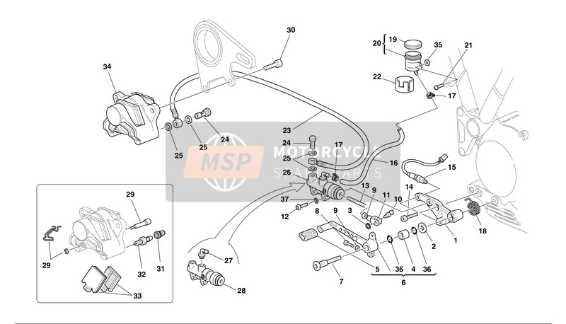 Ducati MH900 evoluzione EU 2002 Hydraulische achterrem voor een 2002 Ducati MH900 evoluzione EU