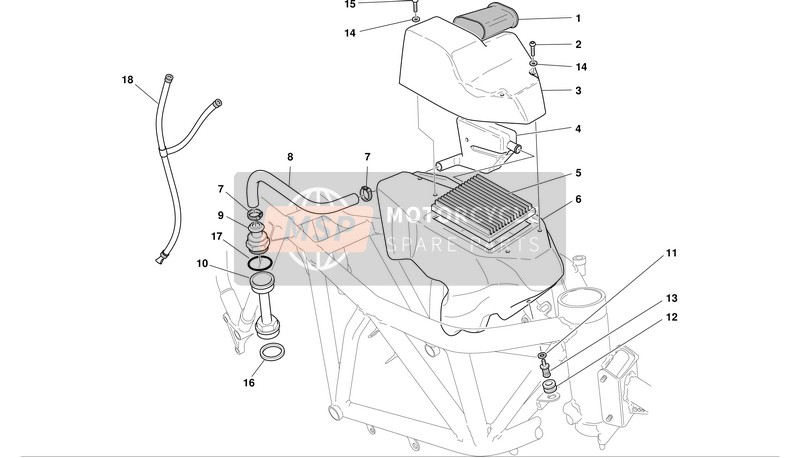 Ducati MH900 EVOLUZIONE Usa 2002 Inducción de aire y ventilación de aceite para un 2002 Ducati MH900 EVOLUZIONE Usa
