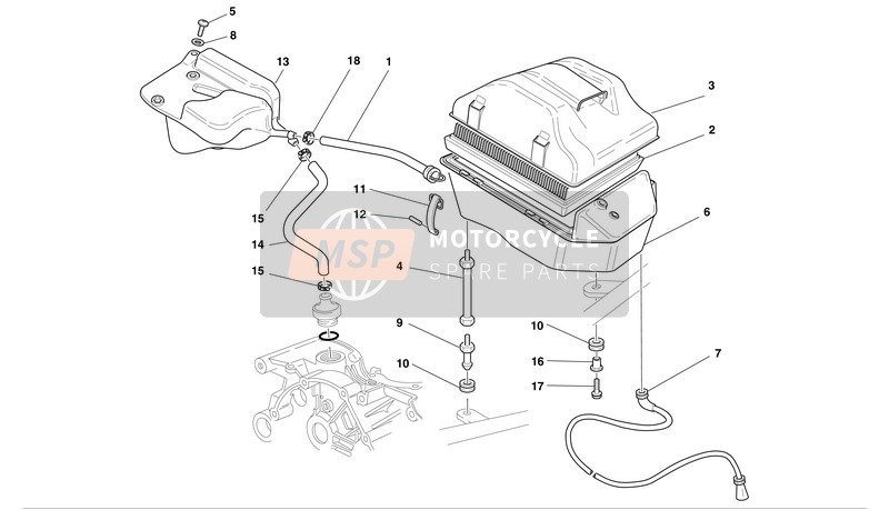 Ducati MONSTER 1000 Usa 2005 Inducción de aire y ventilación de aceite para un 2005 Ducati MONSTER 1000 Usa