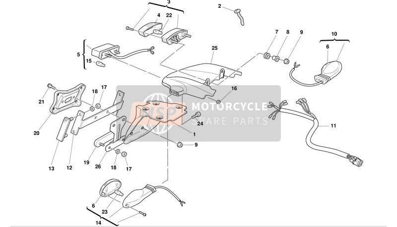 Ducati MONSTER 1000S I.E. Usa 2003 Support de plaque - Feu arrière pour un 2003 Ducati MONSTER 1000S I.E. Usa