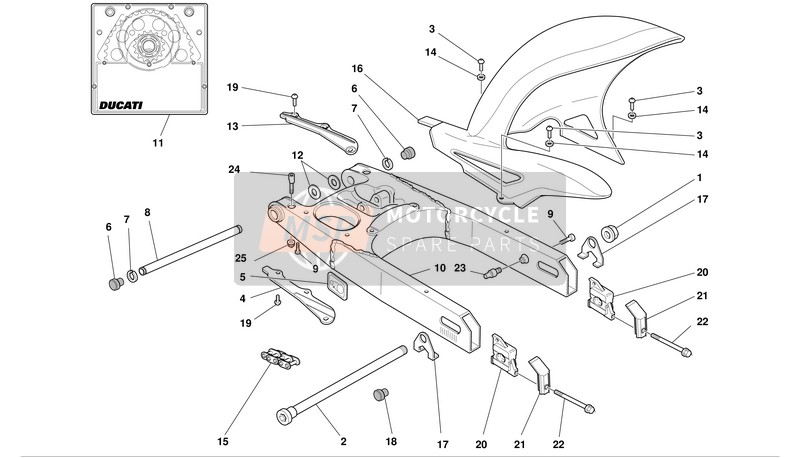 Ducati MONSTER 1000S I.E. Usa 2003 Achterbrug En Ketting voor een 2003 Ducati MONSTER 1000S I.E. Usa