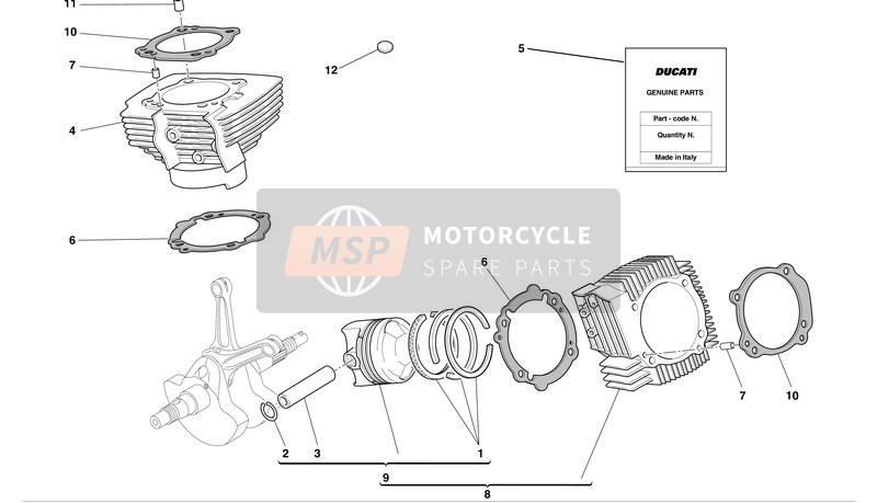 Ducati MONSTER 1000S Usa 2005 Cylindres - Pistons pour un 2005 Ducati MONSTER 1000S Usa