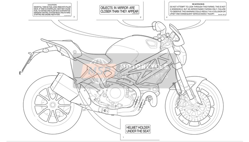 Ducati MONSTER 1100 EVO ABS Usa 2012 Posities gegevensplaat voor een 2012 Ducati MONSTER 1100 EVO ABS Usa