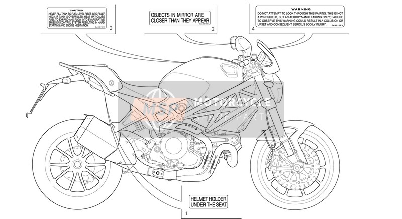 Ducati MONSTER 1100 EVO ABS Usa 2013 Warning Labels for a 2013 Ducati MONSTER 1100 EVO ABS Usa