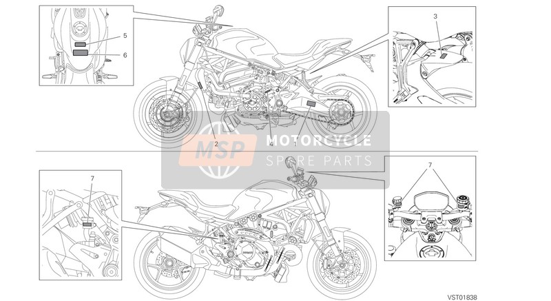 Ducati Monster 1200 25TH ANNIVERSARY EU 2019 Piastre di posizionamento per un 2019 Ducati Monster 1200 25TH ANNIVERSARY EU