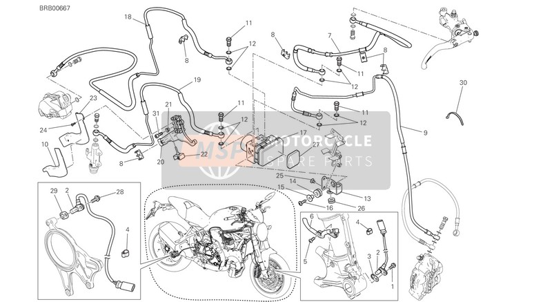 Ducati Monster 1200 25TH ANNIVERSARY USA 2019 Anti Blokkeer Remsysteem (ABS) voor een 2019 Ducati Monster 1200 25TH ANNIVERSARY USA