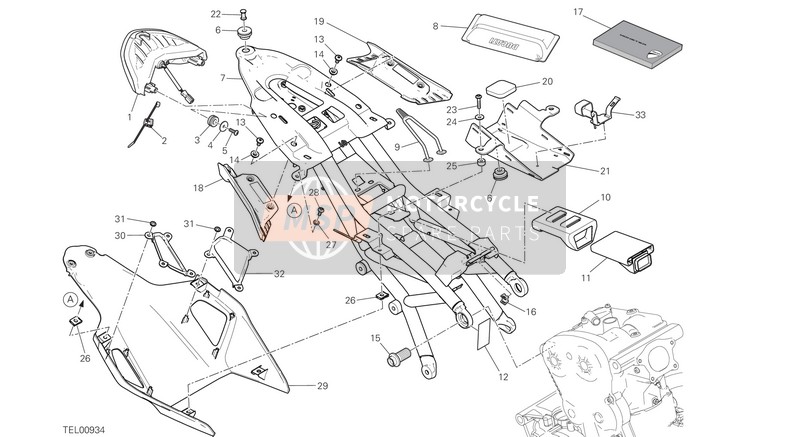 Ducati Monster 1200 R USA 2016 Achterste framecompartiment voor een 2016 Ducati Monster 1200 R USA