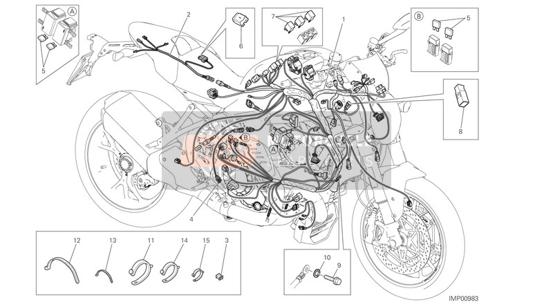 Ducati Monster 1200 R USA 2016 Kabelboom voor een 2016 Ducati Monster 1200 R USA