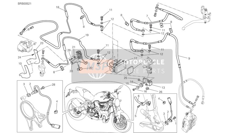 Ducati Monster 1200 R USA 2019 Anti Blokkeer Remsysteem (ABS) voor een 2019 Ducati Monster 1200 R USA
