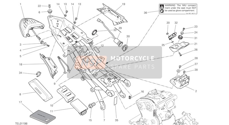 Ducati MONSTER 1200 S 2021 Compartimento del marco trasero para un 2021 Ducati MONSTER 1200 S