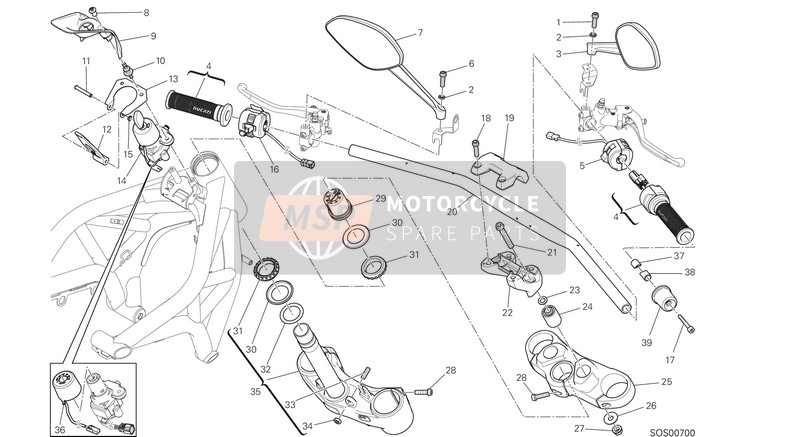 Ducati MONSTER 1200 S USA 2014 Manillar y controles para un 2014 Ducati MONSTER 1200 S USA