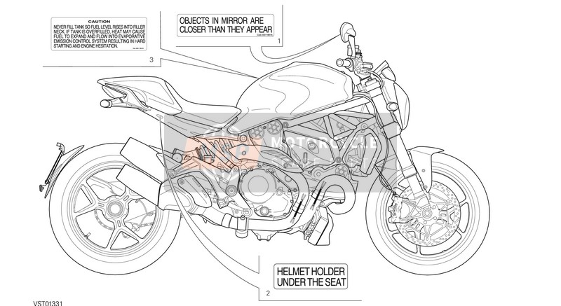 Ducati MONSTER 1200 S USA 2015 Positionering van platen voor een 2015 Ducati MONSTER 1200 S USA