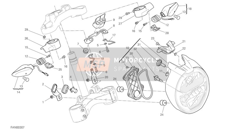 Ducati MONSTER 1200 S USA 2017 Koplamp voor een 2017 Ducati MONSTER 1200 S USA