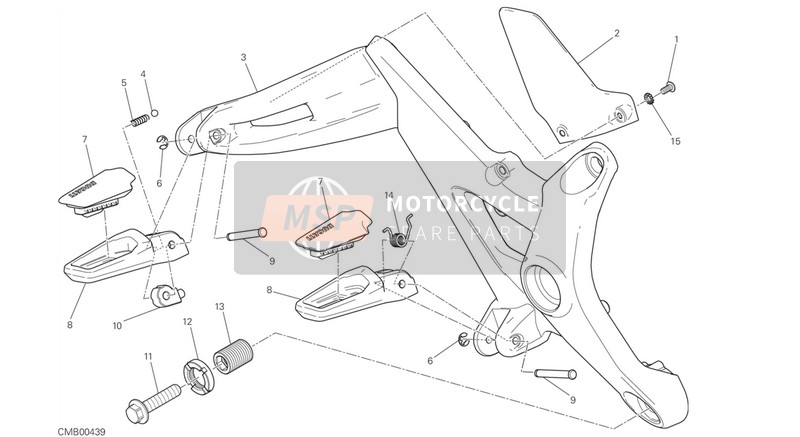 Ducati Monster 1200S EU 2016 Voetsteunen, Rechtsaf voor een 2016 Ducati Monster 1200S EU