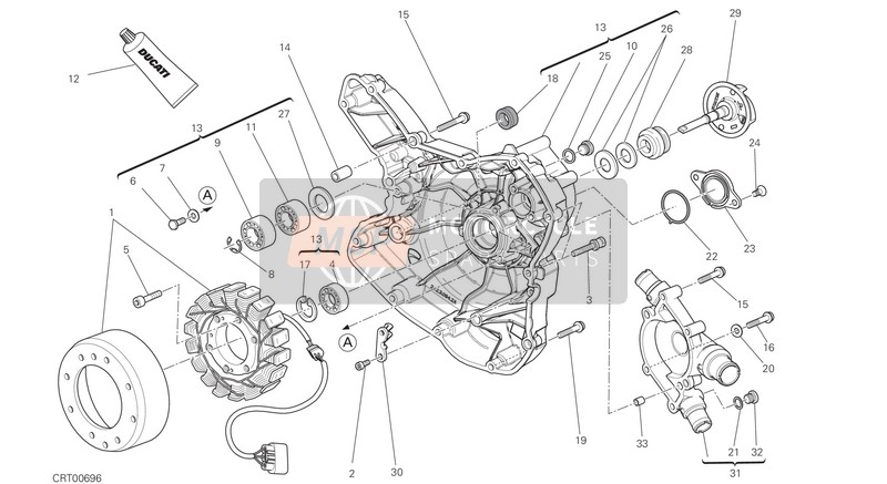 Ducati Monster 1200S EU 2016 Bomba de agua-altr-Tapa del cárter lateral para un 2016 Ducati Monster 1200S EU