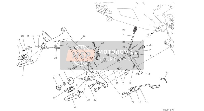 82414041BA, Footpeg Holder Plate Rh Front 1803 Anod, Ducati, 0